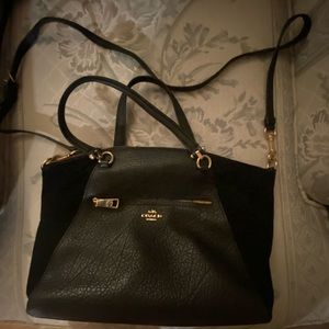 Coach leather with suade trim in black with attachable long shoulder strap